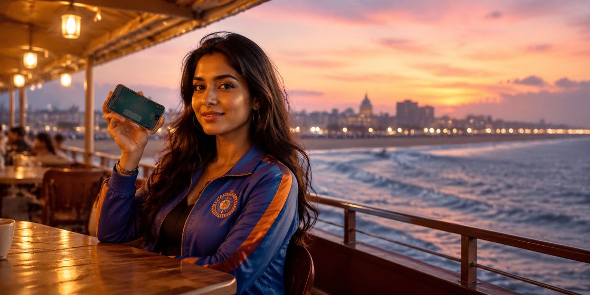Chennai Marina Beach with cricket betting theme
